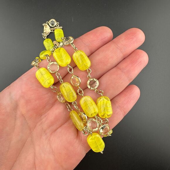 Yellow Swirl Glass Bead Crystal Gold-tone 2-strand Necklace UV Reactive GLOW VTG - Picture 8 of 16